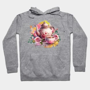 Watercolor Tea Pot And Cup With Flowers Hoodie